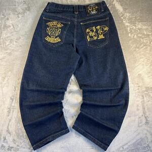 Rare Vintage Southpole La Mascara Baggy Jeans Mens 38 Blue Embroidered Y2K
